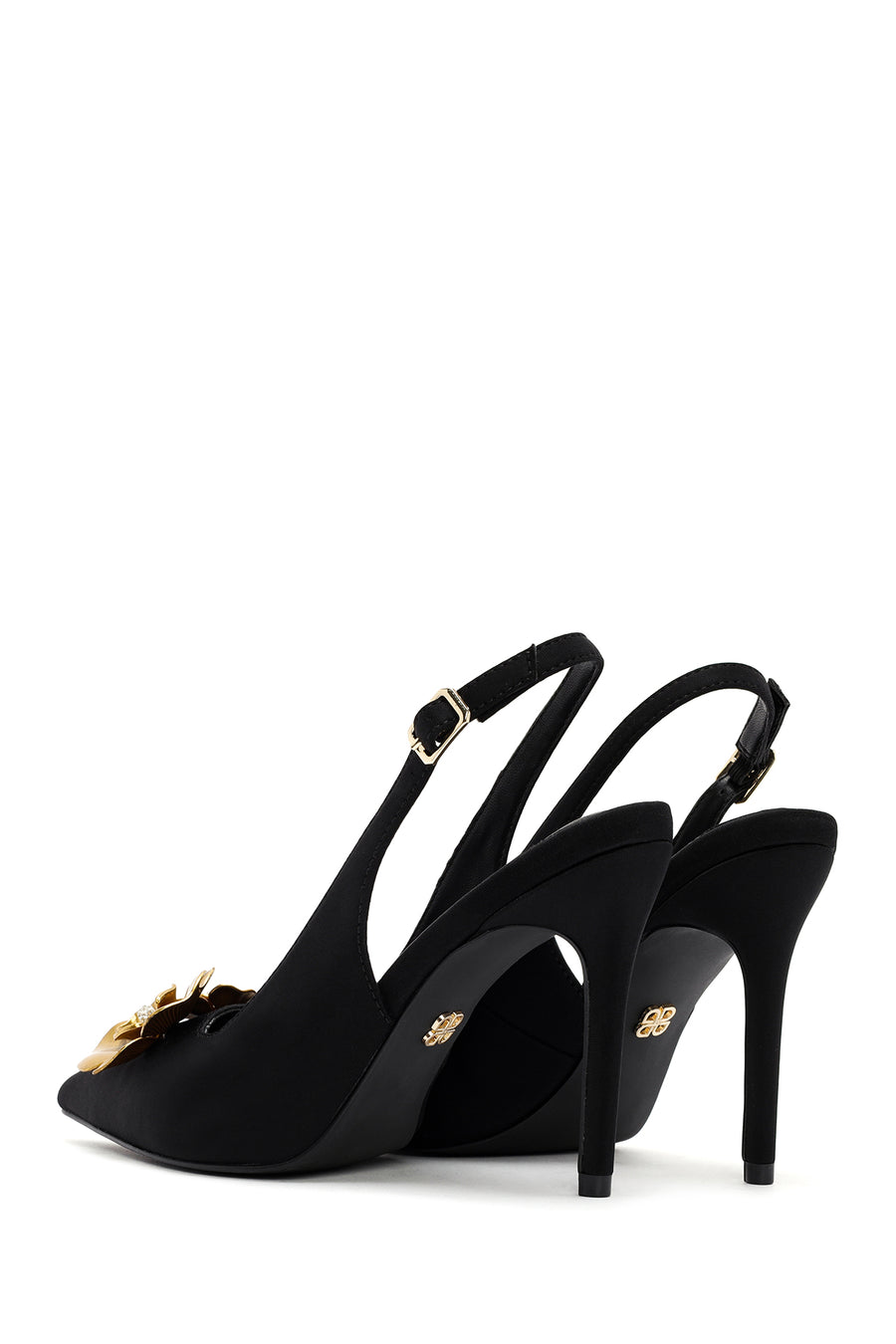 Women's Black Accessory Detailed Open Back Thin Heeled Shoes