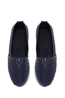 Woman Navy Thick-Soled Leather Comfort Loafer | Derimod