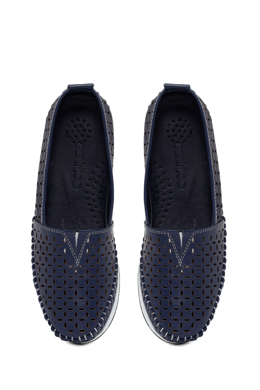 Woman Navy Thick-Soled Leather Comfort Loafer