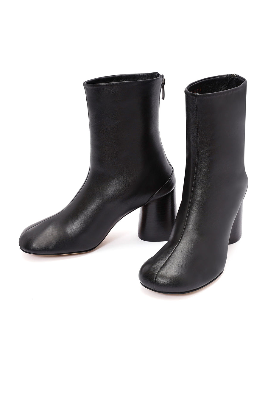 Women's Black Zippered Thick Heeled Leather Boots