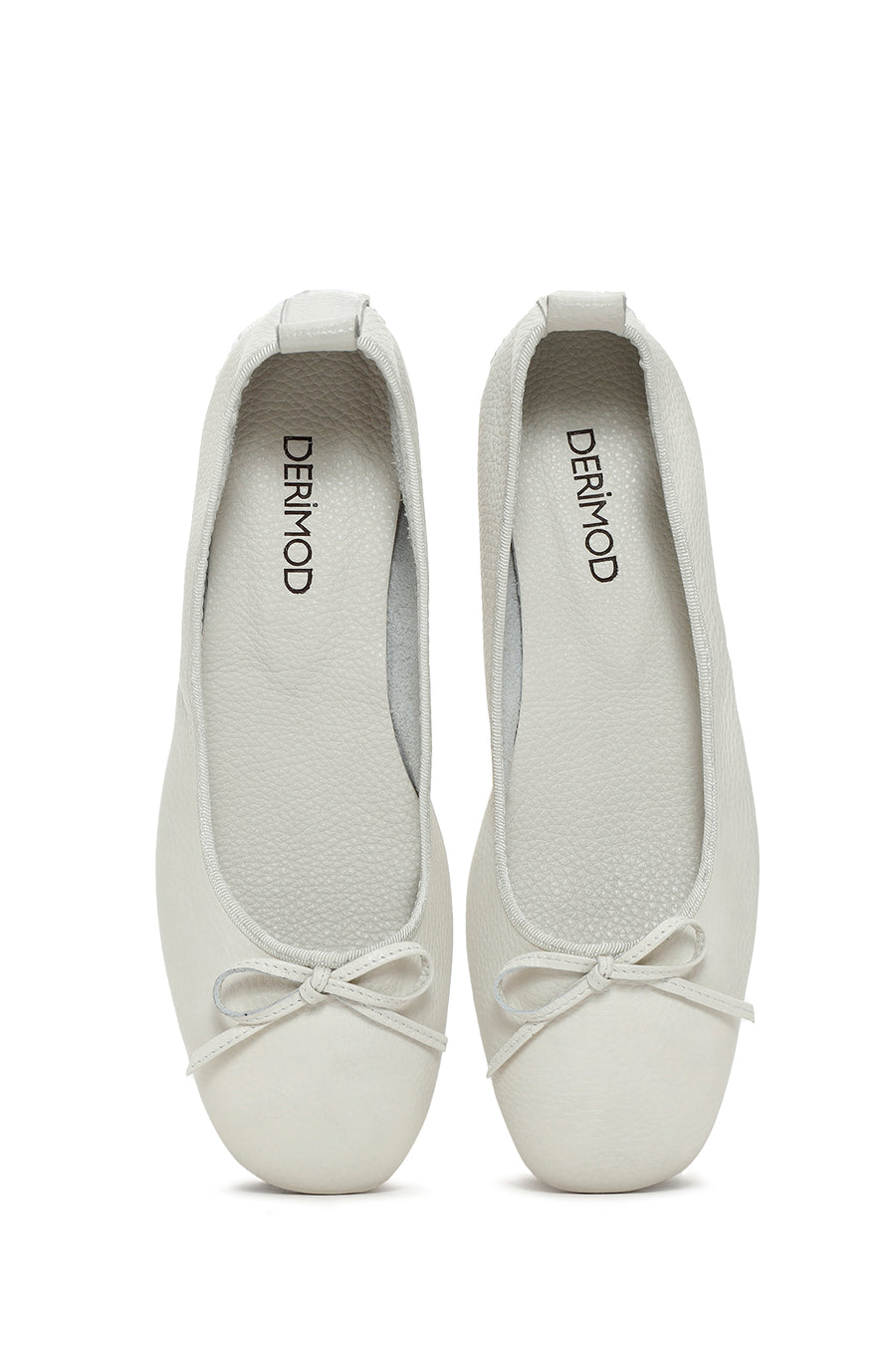 Women's White Leather Ballerinas with Buckle Detail