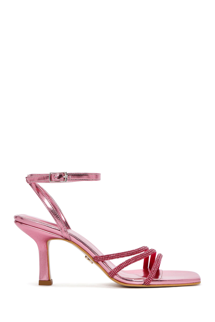Women's Pink Ankle Strap Stone Thin Heel Sandals 24SFE391532 | Derimod