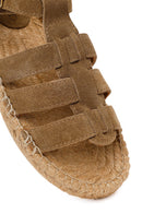 Woman Tan Ankle-Buckle Suede Espadrilles Sandal | Derimod