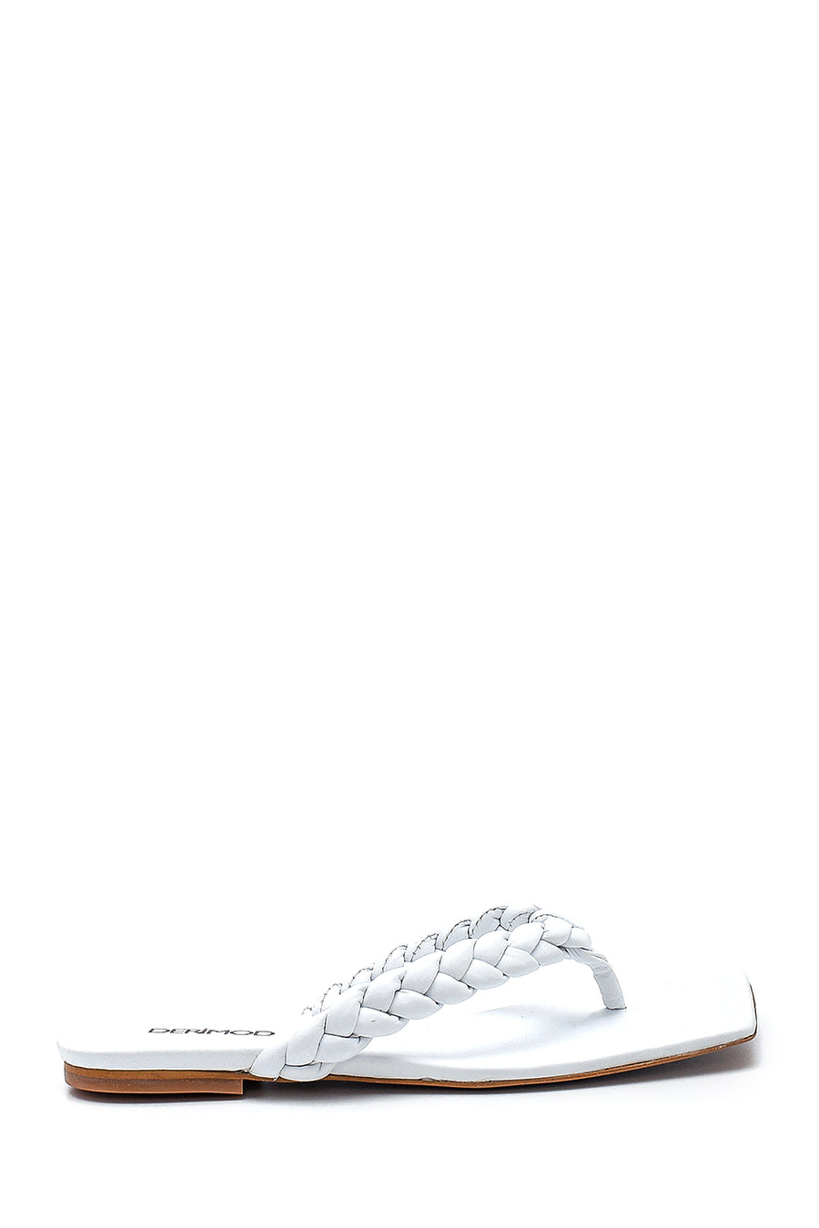 Women's White Leather Knitted Detailed Flip Flops 21SFD120029 | Derimod