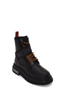 Harley Davidson Woman Black Becky Zip Closure Thick-Soled Leather Combat Boots | Derimod