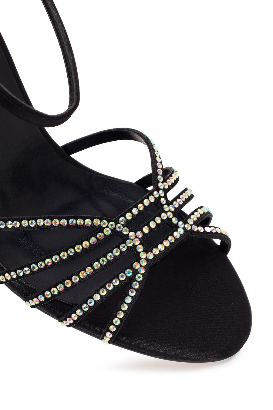 Woman Black Ankle-Buckle Embellished Slim High-Heel Sandal