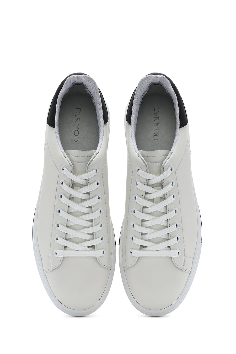 Erkek Beyaz Bağcıklı Deri Sneaker
