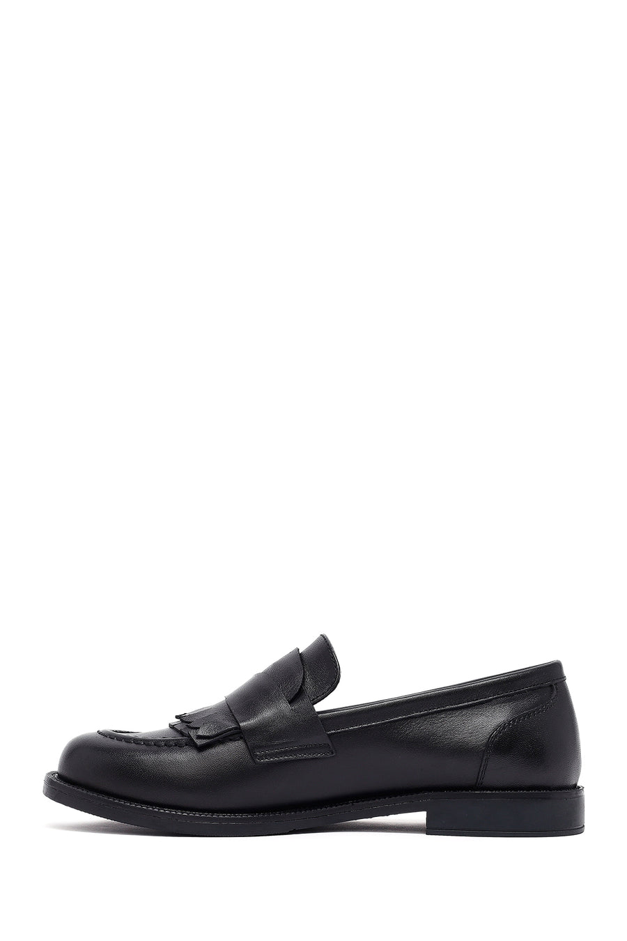 Kadın Siyah Deri Maskülen Loafer