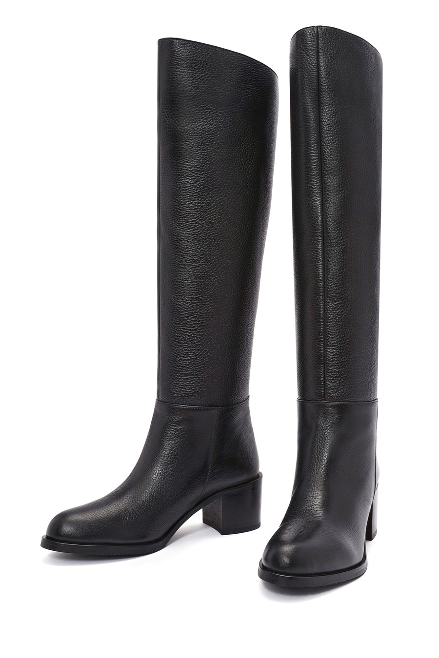 Women's Black Thick Heel Leather Boots