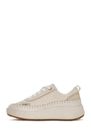 Women's Beige Lace-Up Thick-Sole Knitted Sneakers | Derimod