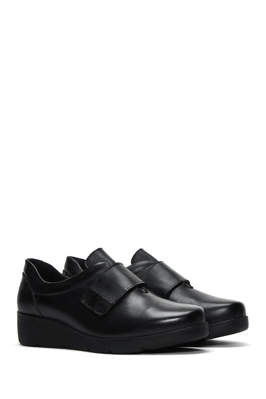 Women's Black Leather Comfort Shoes