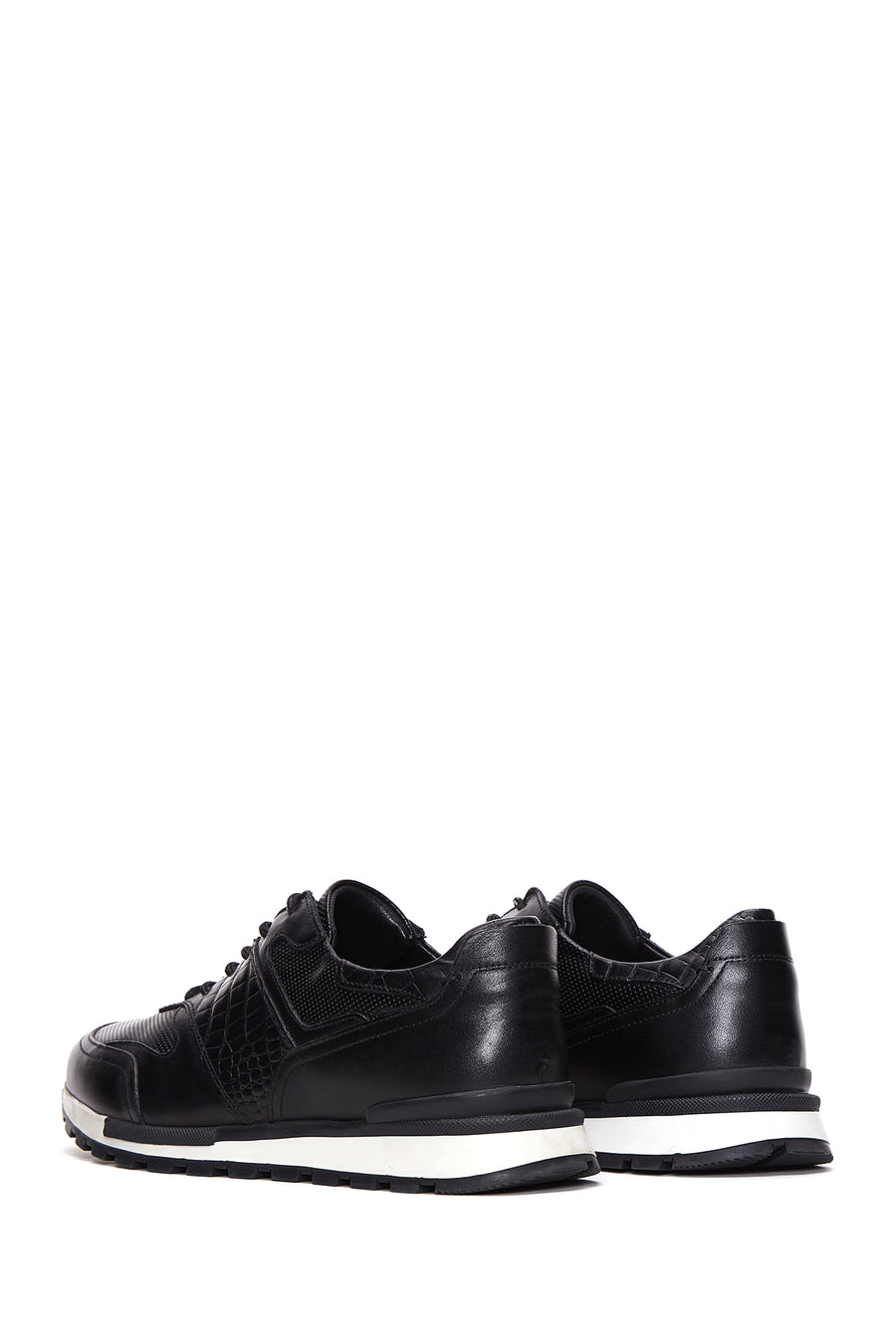 Erkek Siyah Bağcıklı Deri Casual Sneaker