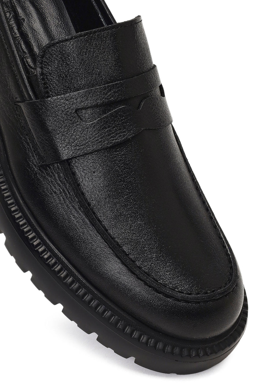 Erkek Siyah Kalın Tabanlı Deri Loafer