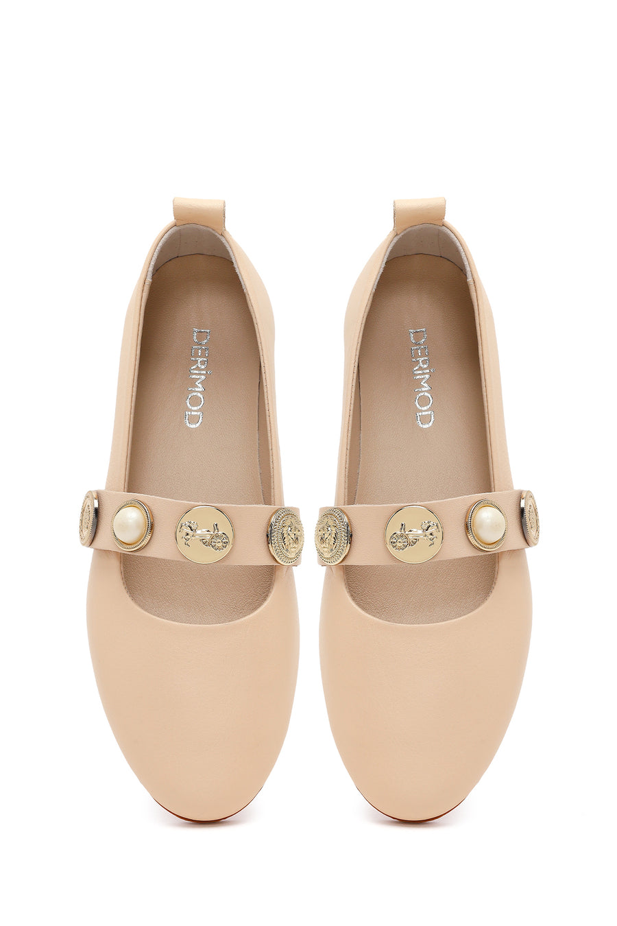 Women's Beige Stoned Leather Ballerinas