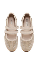 Women's Beige Strapped Suede Leather Ballet Flats | Derimod