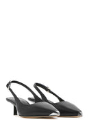 Women's Black Slingback Low Thin Heel Leather Shoes | Derimod
