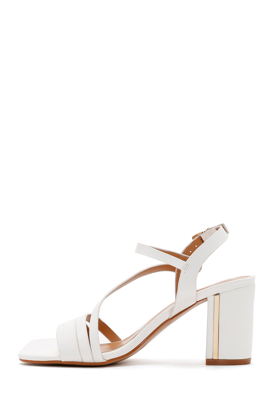 Women's White Thick Heeled Sandals