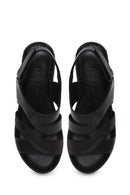 Woman Black Wedge Heel Leather Comfort Sandal | Derimod