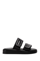 Women's Black Leather Comfort Slippers | Derimod