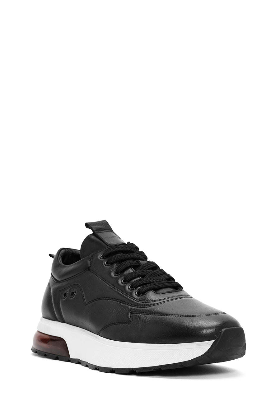 Erkek Siyah Bağcıklı Kalın Tabanlı Deri Sneaker
