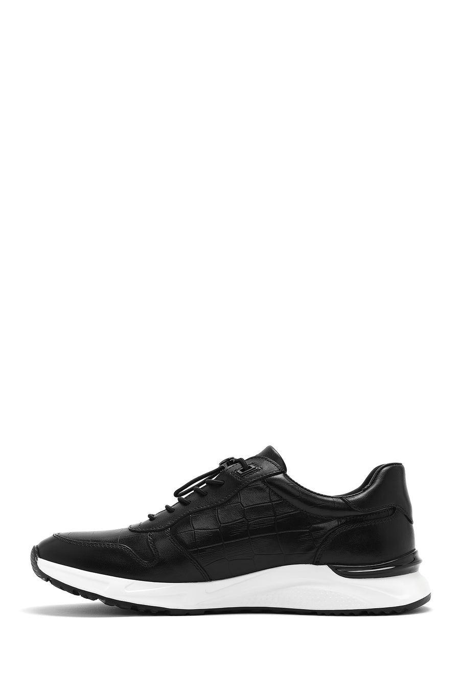 Men's Black Crocodile Patterned Lace-Up Leather Sneakers