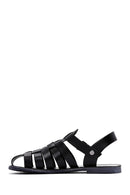 Men's Black Leather Buckle Flat Sandals | Derimod