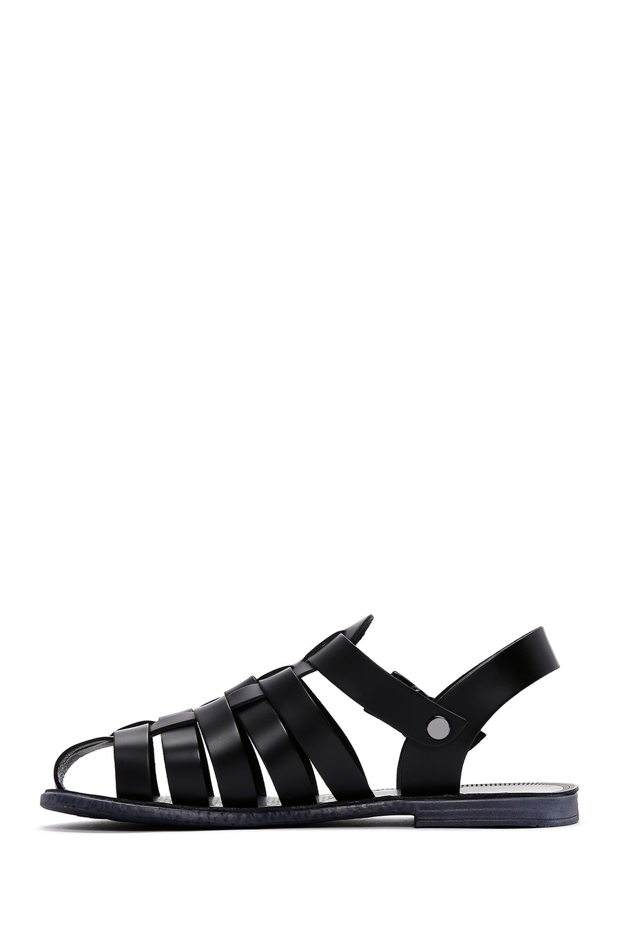 Men's Black Leather Buckle Flat Sandals