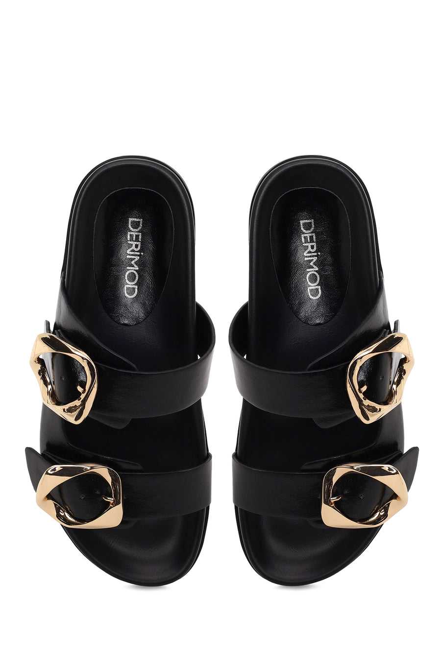 Woman Black Double-Buckle Slippers