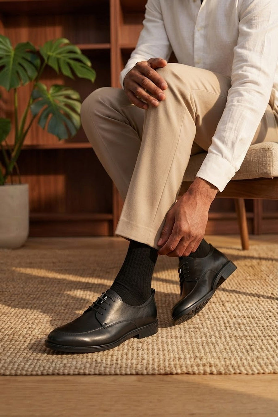 Male Black Lace-Up Leather Casual Shoes