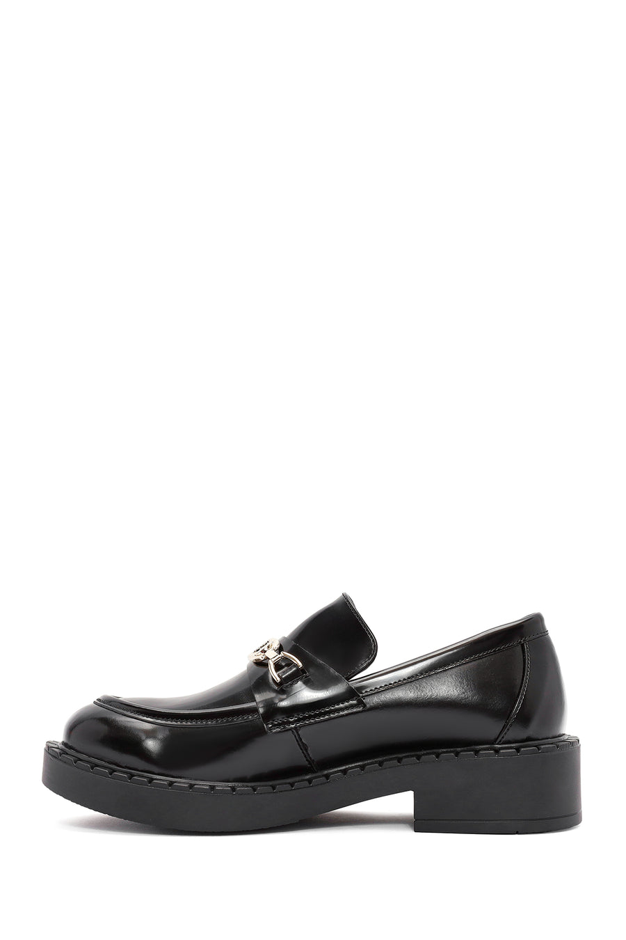 Women's Black Buckle Detailed Masculine Loafer
