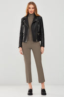 Giselle Kadın Siyah Slim-Fit Biker Deri Ceket | Derimod