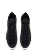 Erkek Siyah Kroko Bağcıklı Deri Sneaker | Derimod