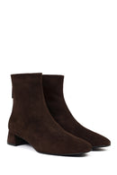 Woman Brown Zip Closure Short Thick-Heeled Suede Boots | Derimod