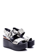 Women's Crocodile Detailed Wedge Heeled Sandals | Derimod