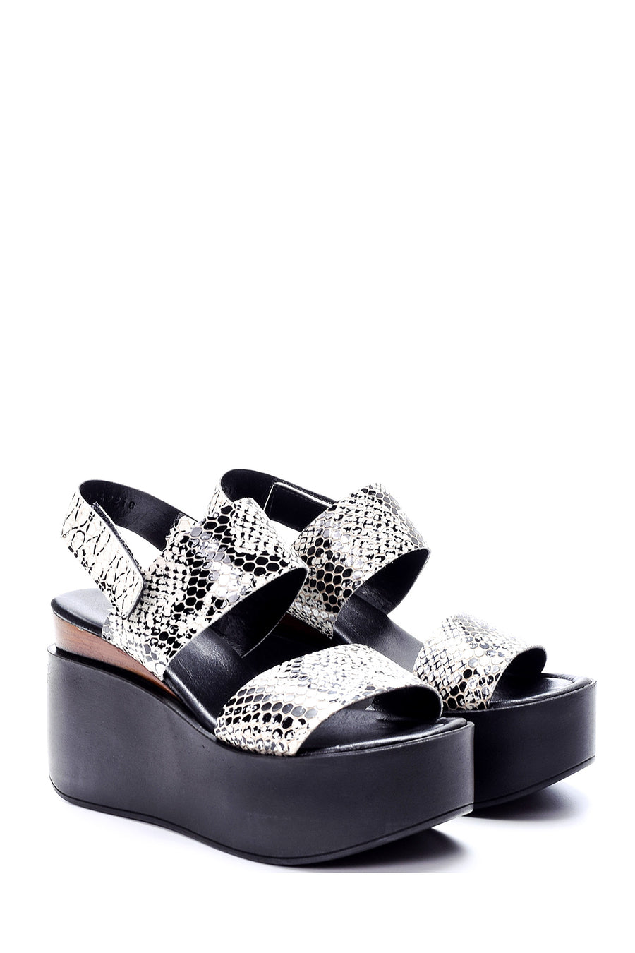 Women's Crocodile Detailed Wedge Heeled Sandals