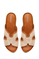 Woman Tan Leather Comfort Slipper | Derimod