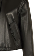 Vera Woman Black Short Oversize Leather Jacket | Derimod