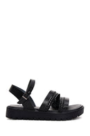 Kadın Siyah Kalın Tabanlı Örgü Detaylı Deri Bodrum Sandalet | Derimod
