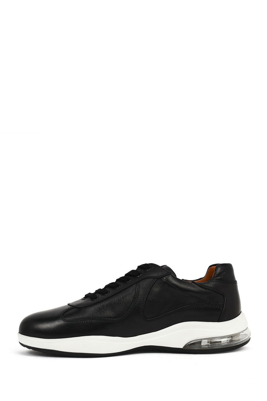 Erkek Siyah Bağcıklı Deri Casual Sneaker