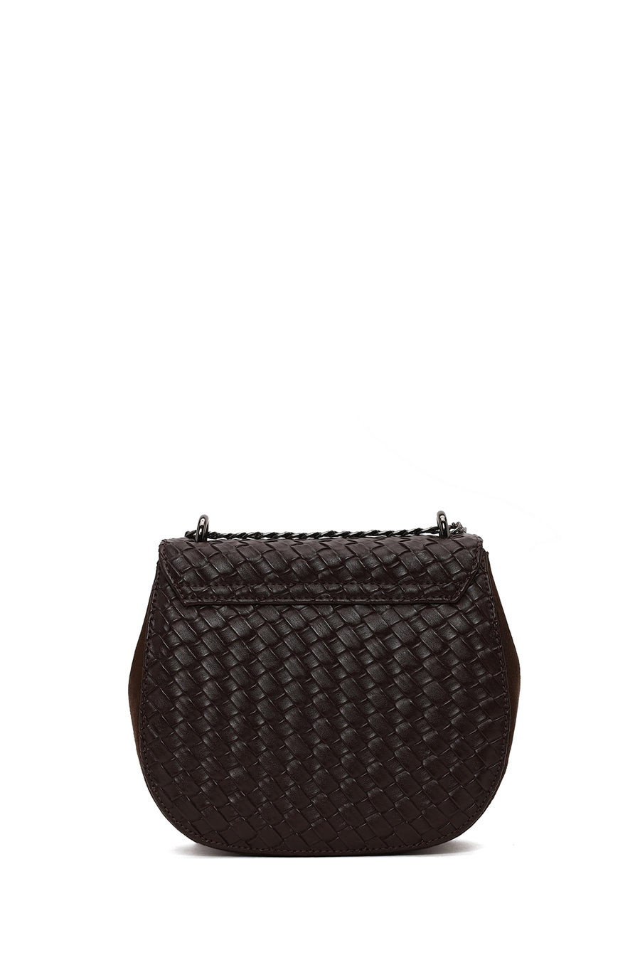 Woman Brown Chain Long-Strap Braided Crossbody Bag