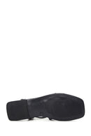 Women's Black Knitted Detailed Leather Bodrum Sandals | Derimod