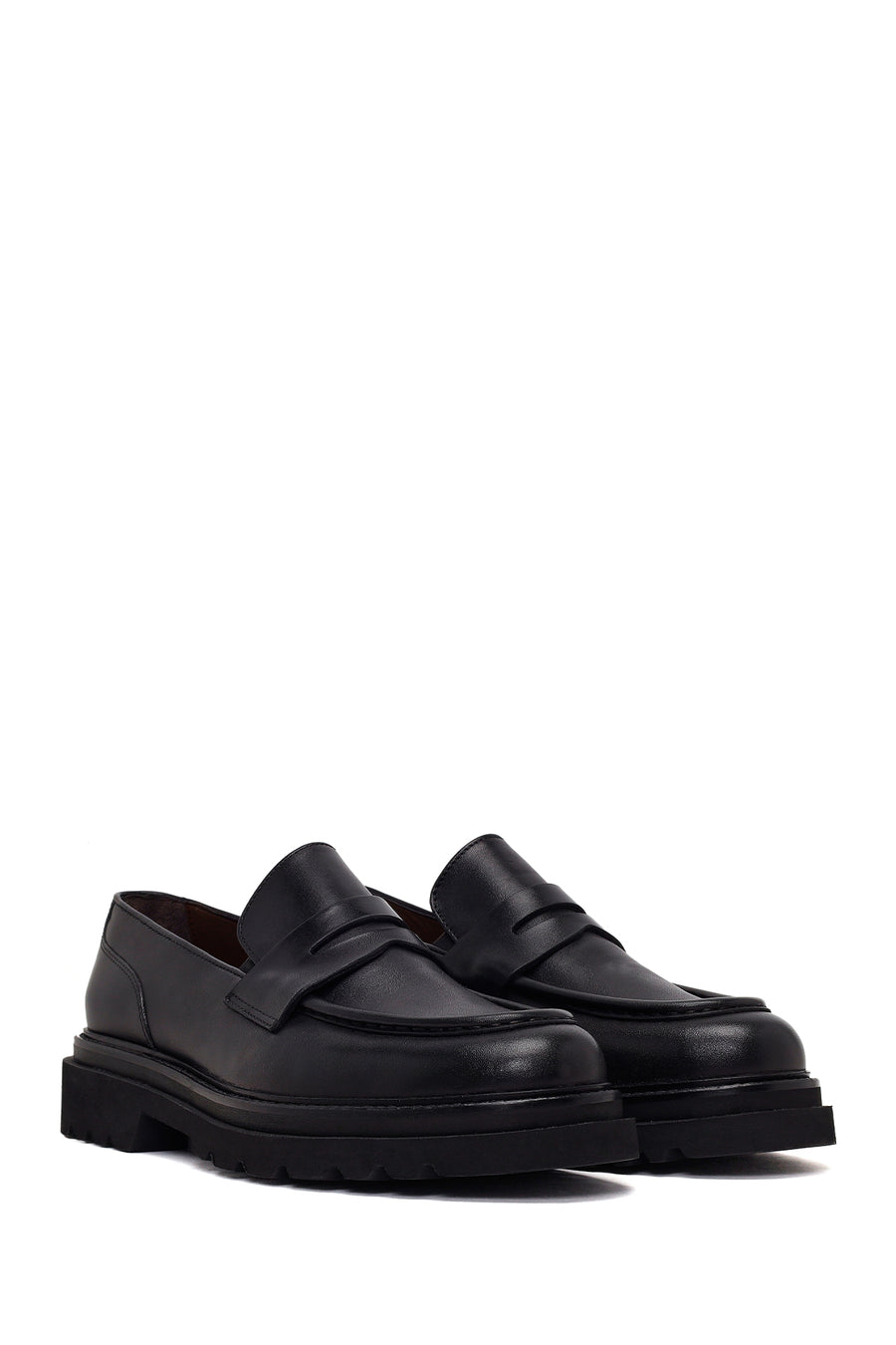 Male Black Thick-Soled Leather Loafer