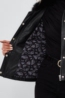 Vivien Women's Black Fur Collar Leather Jacket | Derimod