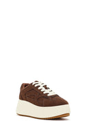 Woman Brown Lace-Up Thick-Soled Suede Sneaker | Derimod