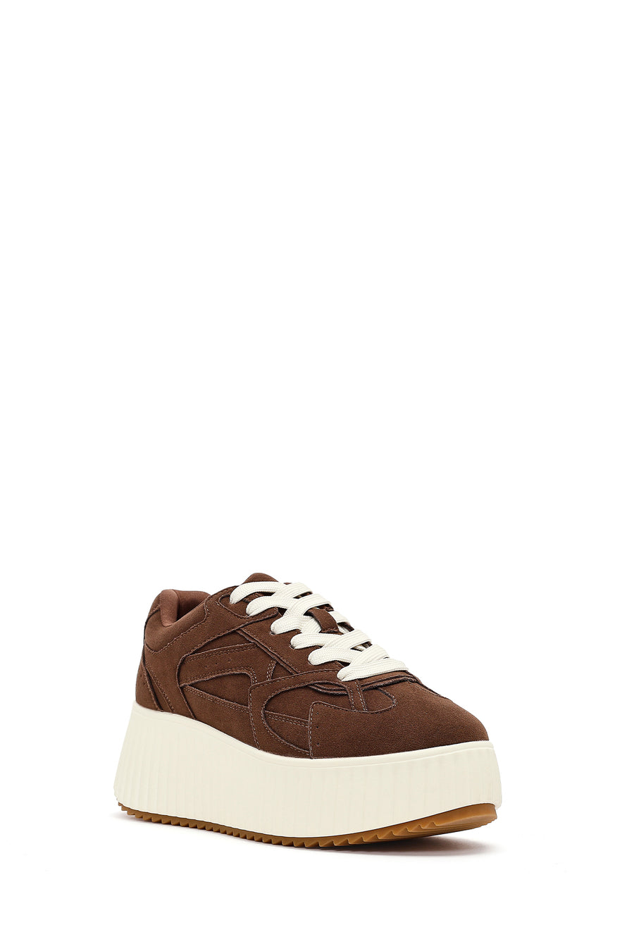 Woman Brown Lace-Up Thick-Soled Suede Sneaker