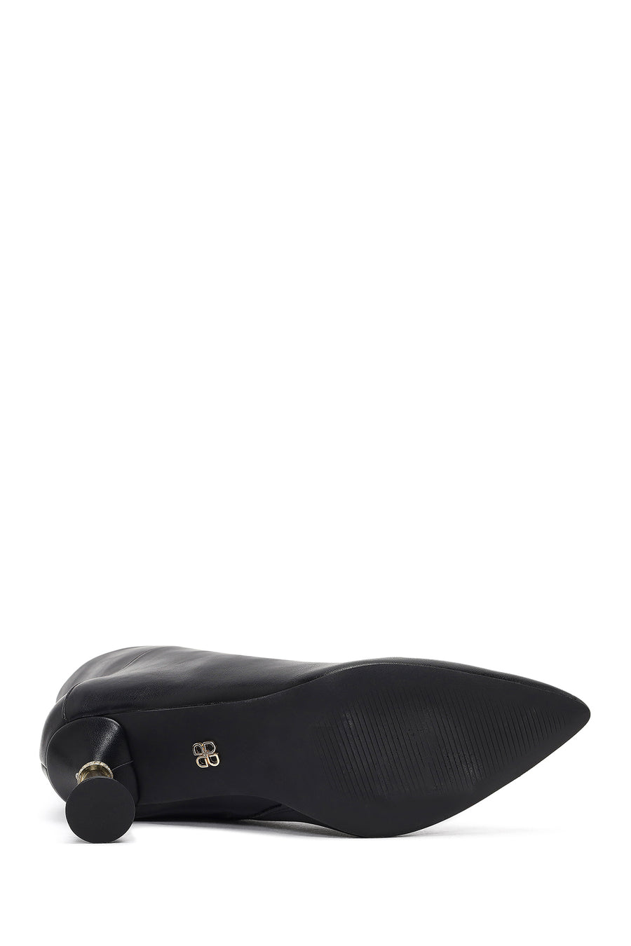 Women's Black Zippered Stone Detailed Heeled Boot