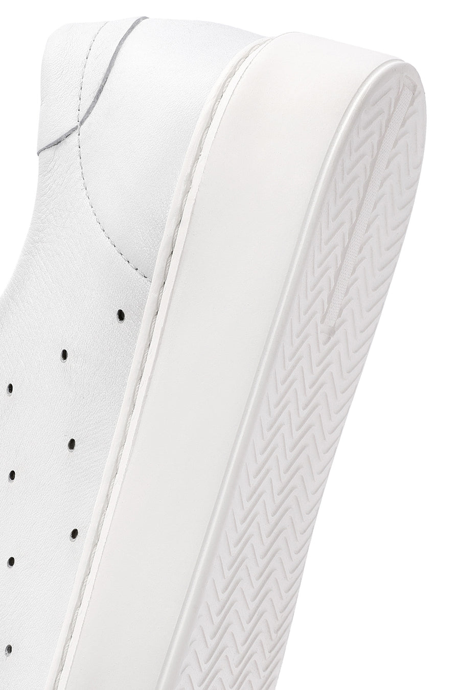 Men's White Lace-up Thick-Sole Leather Sneaker