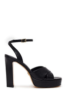 Woman Black Ankle-Buckle Platform High Chunky Heel Leather Sandal | Derimod