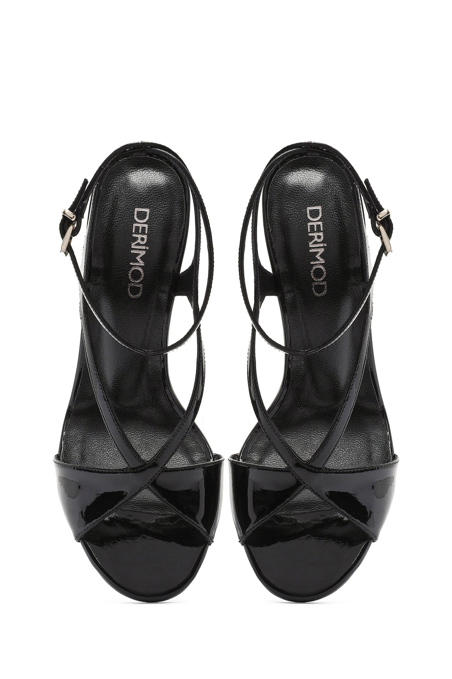 Women's Black Ankle Strap High Thin Heel Leather Sandals