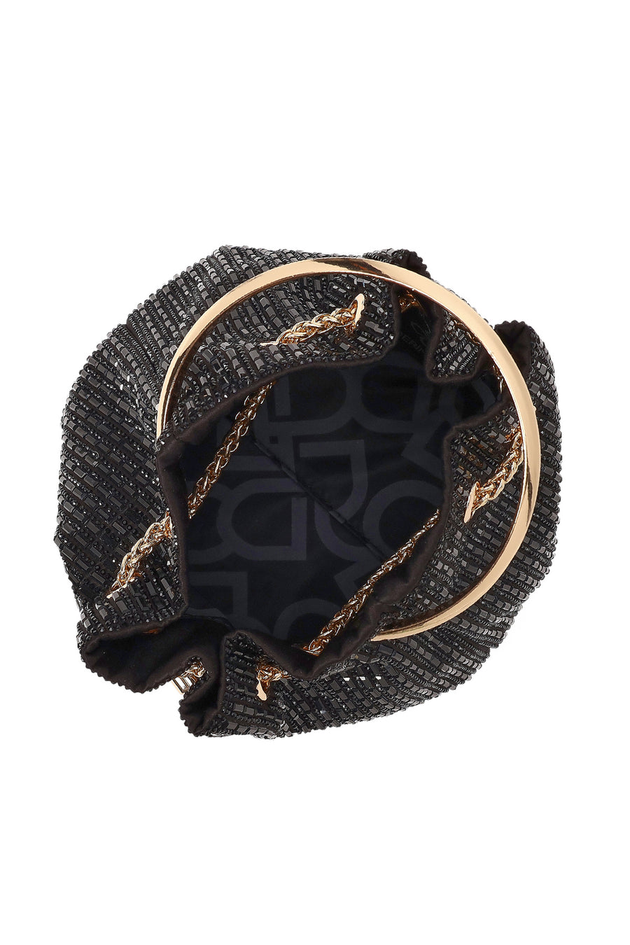 Woman Black Long Chain Strap Embellished Mini Evening Bag